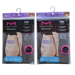 Maidenform Flexees Thong Underwear 3XL Womens Plus Size Shaping No Pinch 2 Pair